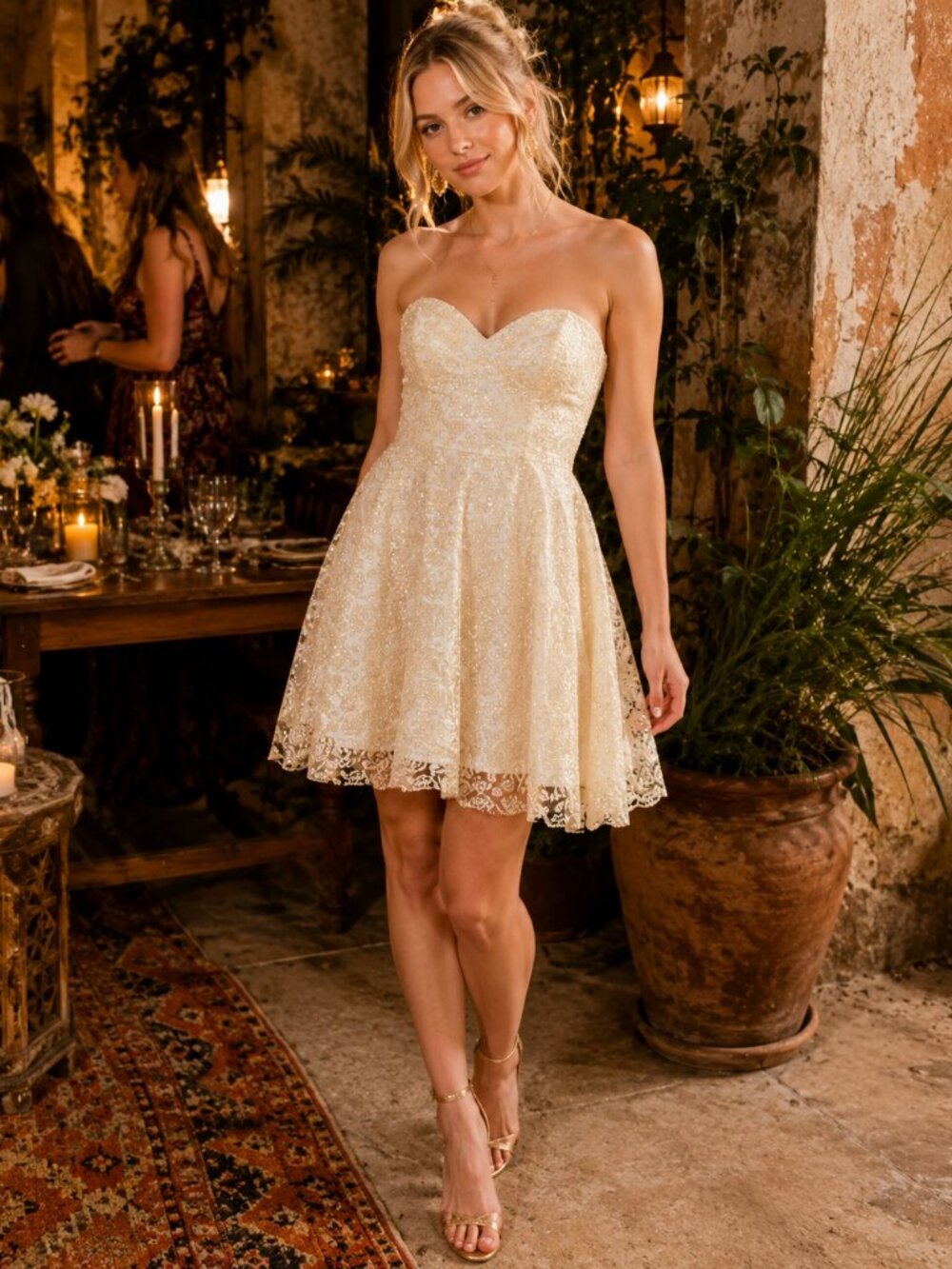 Shimmering Cream Sequin strapless Dress size S
